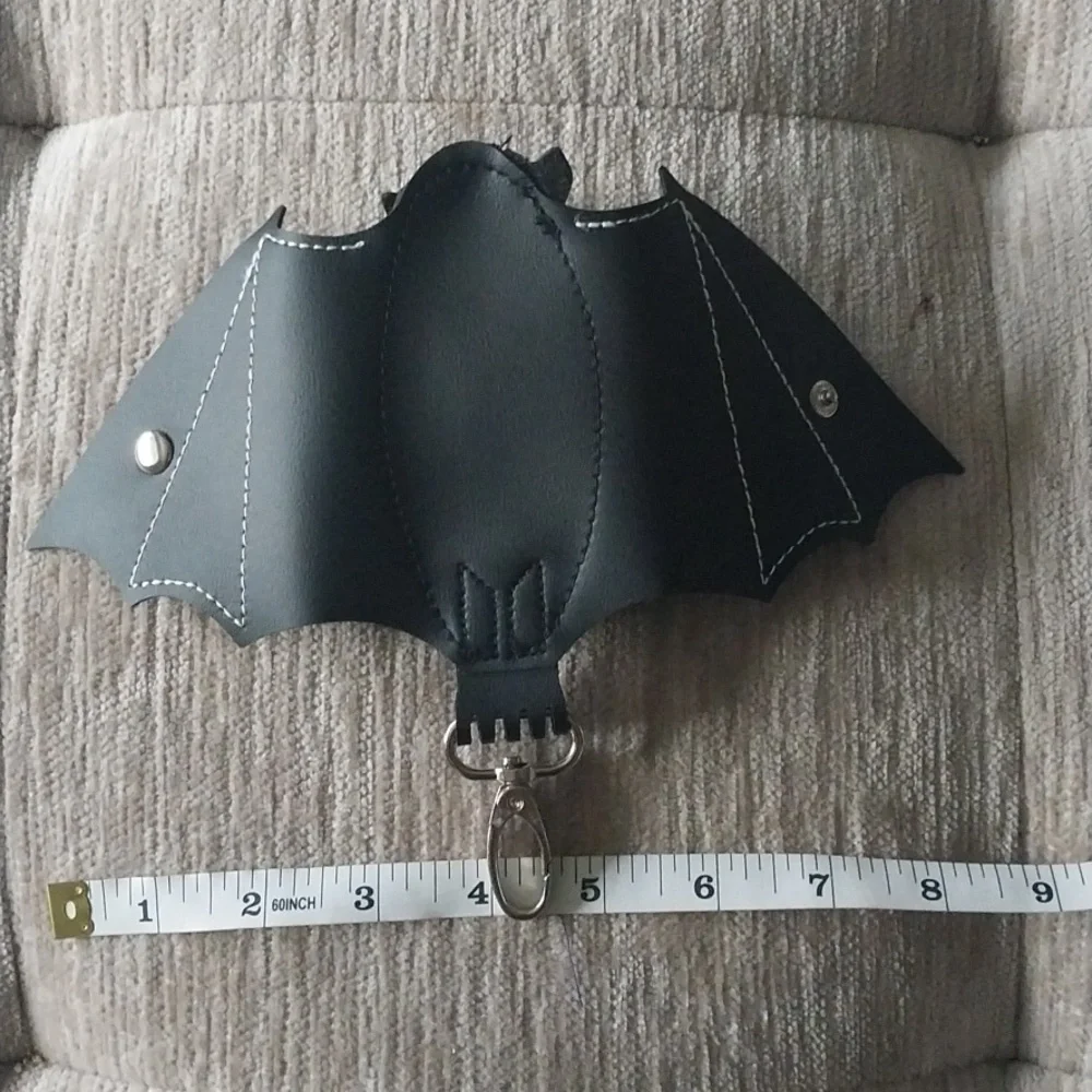 NWT Bat Bag Belt Charm Coin Purse Key Chain Black Faux Leather - Picture 7 of 8